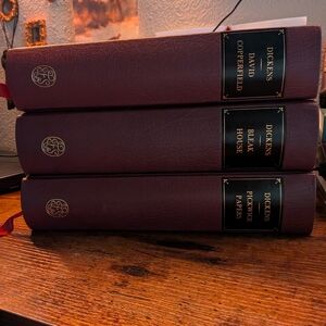 Set of Three Dickens Novels in Burgundy Leather